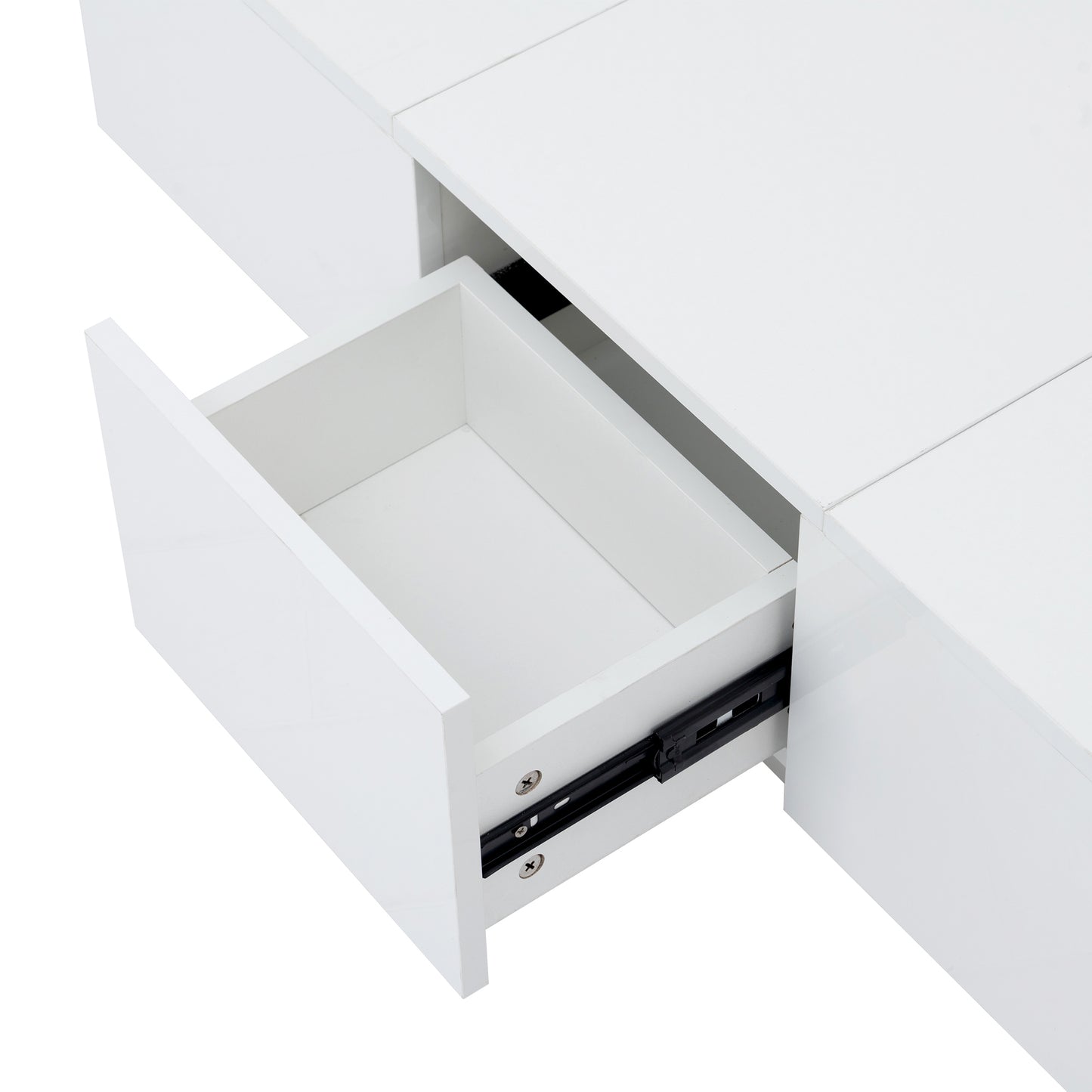 ON-TREND Multifunctional Coffee Table with 2 large Hidden Storage Compartment, Extendable Cocktail Table with 2 Drawers, High-gloss Center Table with Sliding Top for Living Room, 39.3"x21.6", White