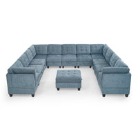 U shape Modular Sectional Sofa,DIY Combination,includes Seven Single Chair, Four Corner and One Ottoman,Navy Blue