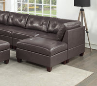 Contemporary Genuine Leather Dark Coffee Tufted 8pc Sectional Set 3x Corner Wedge 3x Armless Chair 2x Ottomans Living Room Furniture Sofa Couch