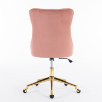 A&A Furniture Office Chair,Velvet Upholstered Tufted Button Home Office Chair with Golden Metal Base,Adjustable Desk Chair Swivel Office Chair (Pink)