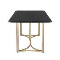 71"x35.5"x30" Contemporary Lauren Gold Black Top Dining Table with Durable Brushed Brass Metal Base,Kitchen Table for 6-8 Person for Living Room, Dining Room,Home and Office