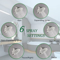 6 Spray Settings High Pressure Shower Head 5" Rain Fixed Showerhead - Brushed Nickel Adjustable Shower Head with Anti-Clogging Nozzles, Low Flow Easily Installation