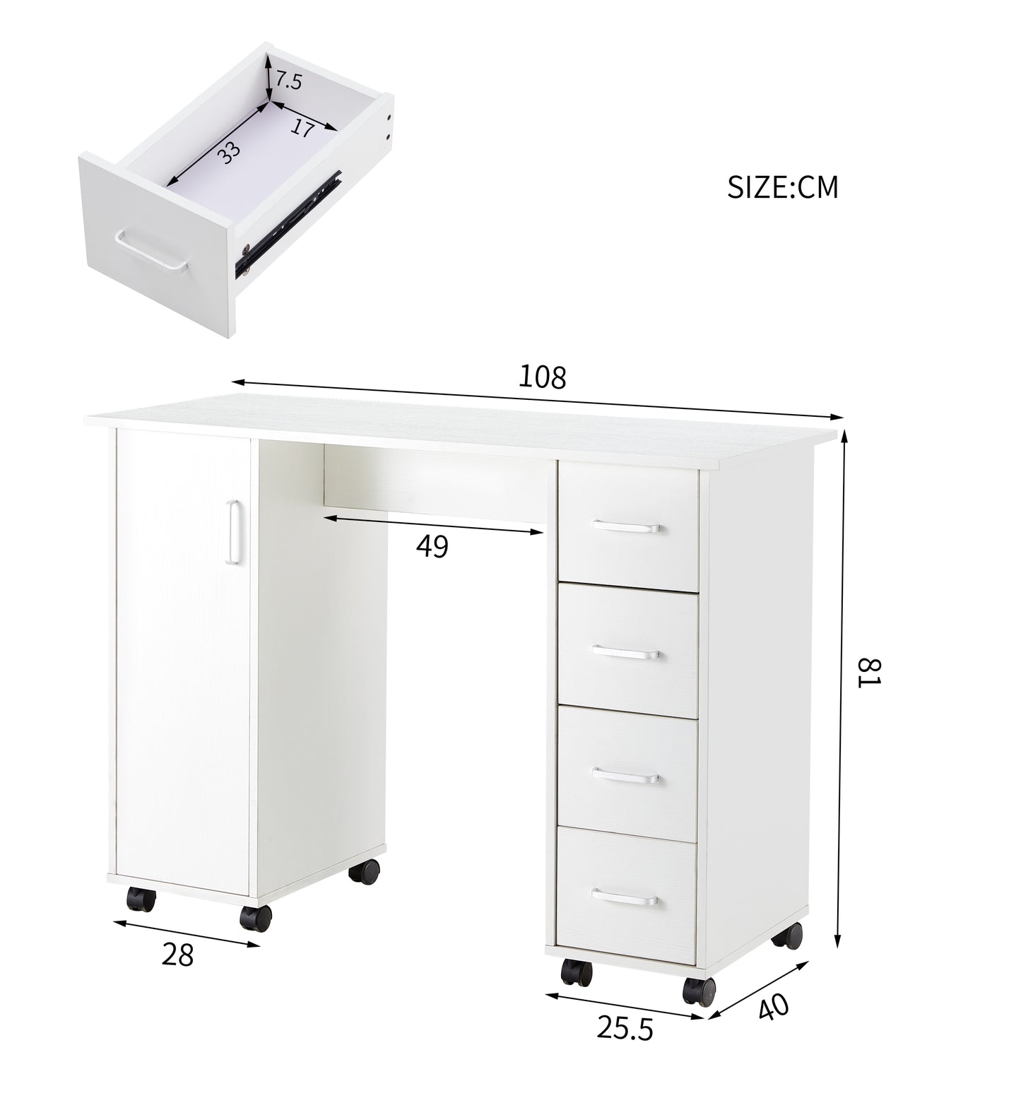 Home Office Computer Desk Table with Drawers White 41.73‘’L 17.72\'\'W 31.5\'\'H