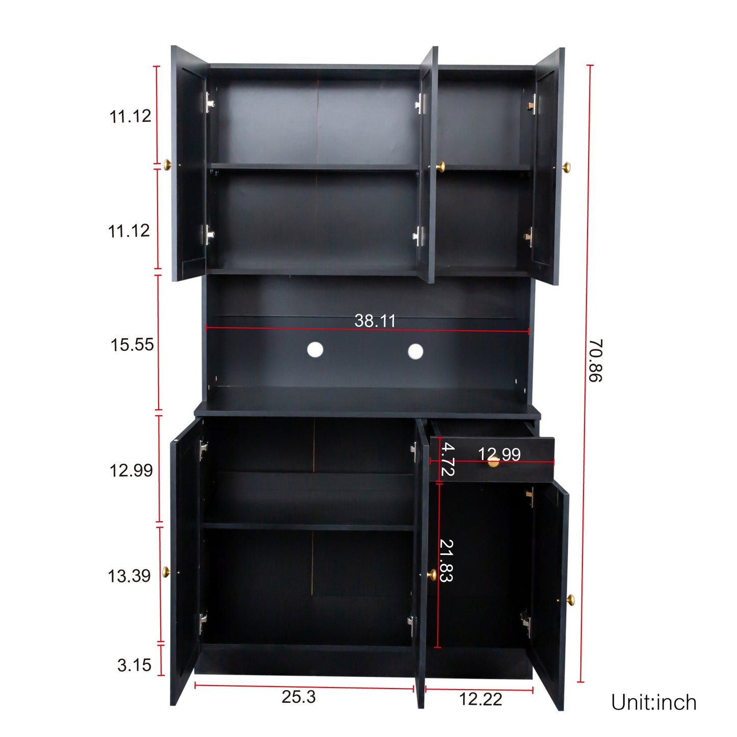 70.87" Tall Wardrobe& Kitchen Cabinet, with 6-Doors, 1-Open Shelves and 1-Drawer for bedroom