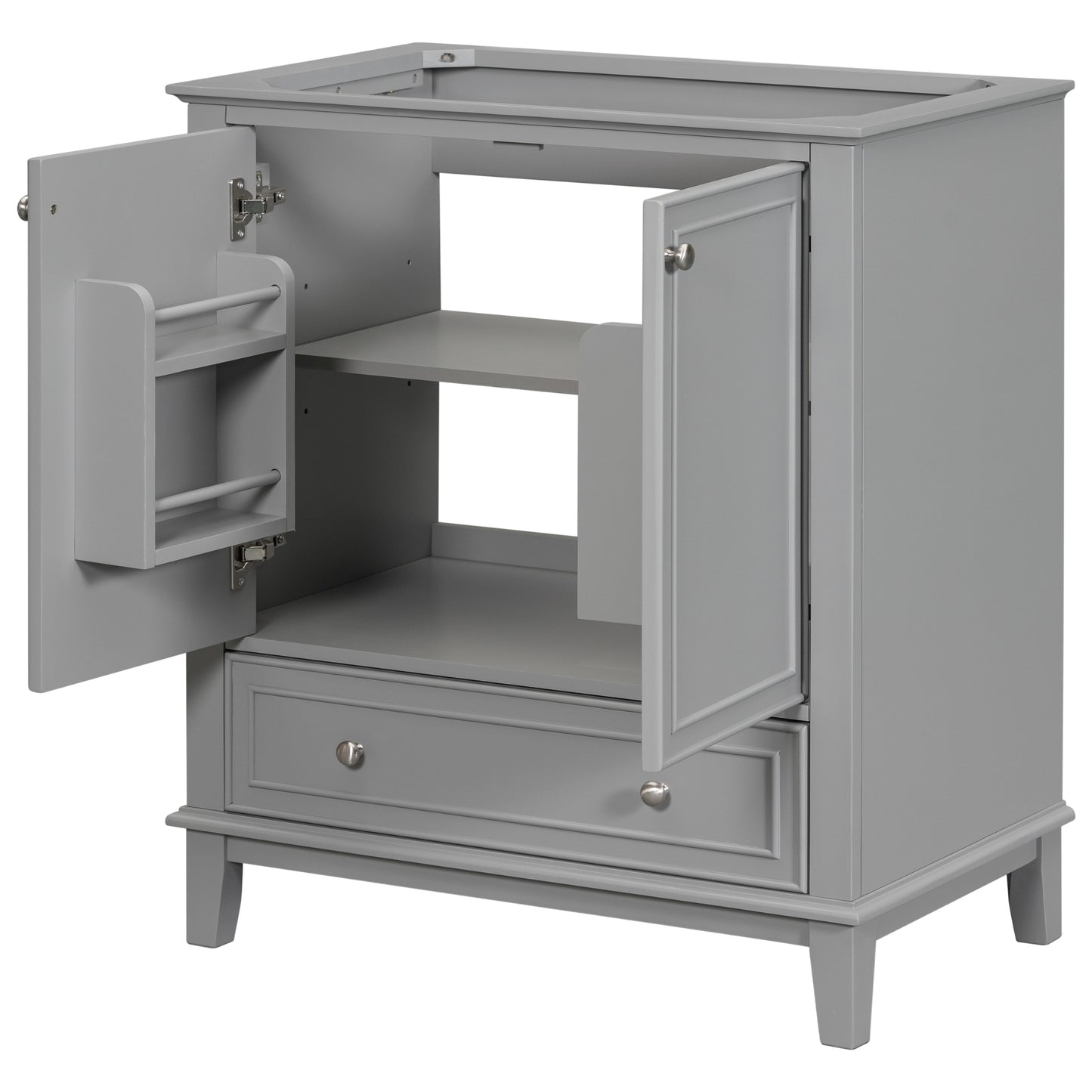 30" Bathroom Vanity without Sink, Base Only, Multi-functional Bathroom Cabinet with Doors and Drawer, Solid Frame and MDF Board, Grey