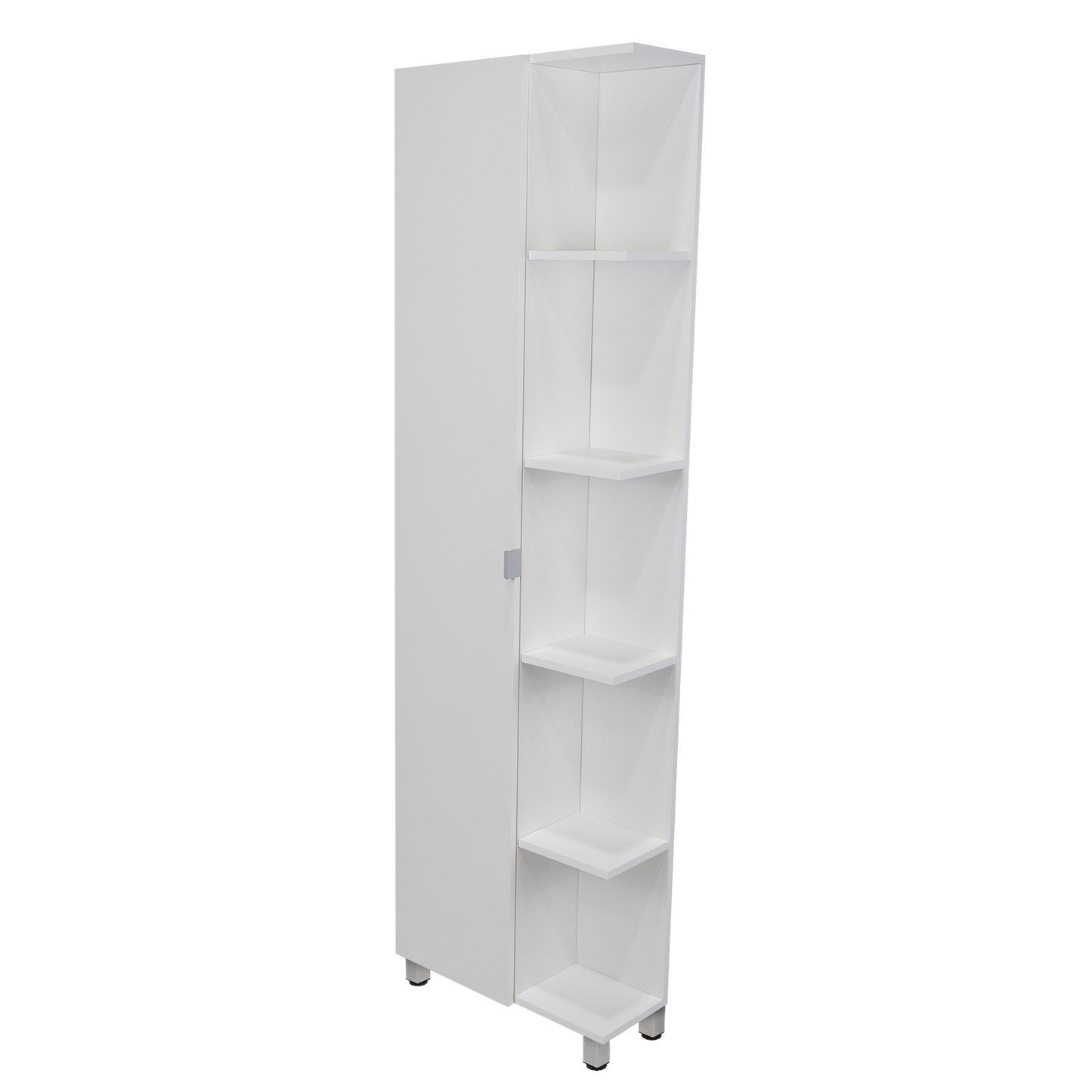 Corner Cabinet Womppi, Five Open Shelves, Single Door, White Finish