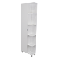 Corner Cabinet Womppi, Five Open Shelves, Single Door, White Finish