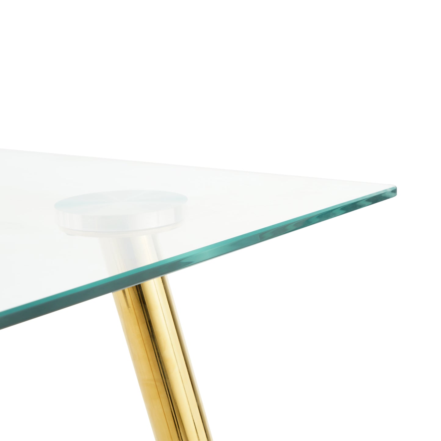 Modern Kitchen Glass dining table 51" Rectangular  Tempered Glass Table top,Clear Dining Table Metal Legs, GOLD legs(set of 1)