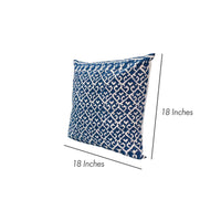 18 x 18 Square Accent Pillow, Printed Trellis Pattern, Soft Cotton Cover With Filler, Blue, White