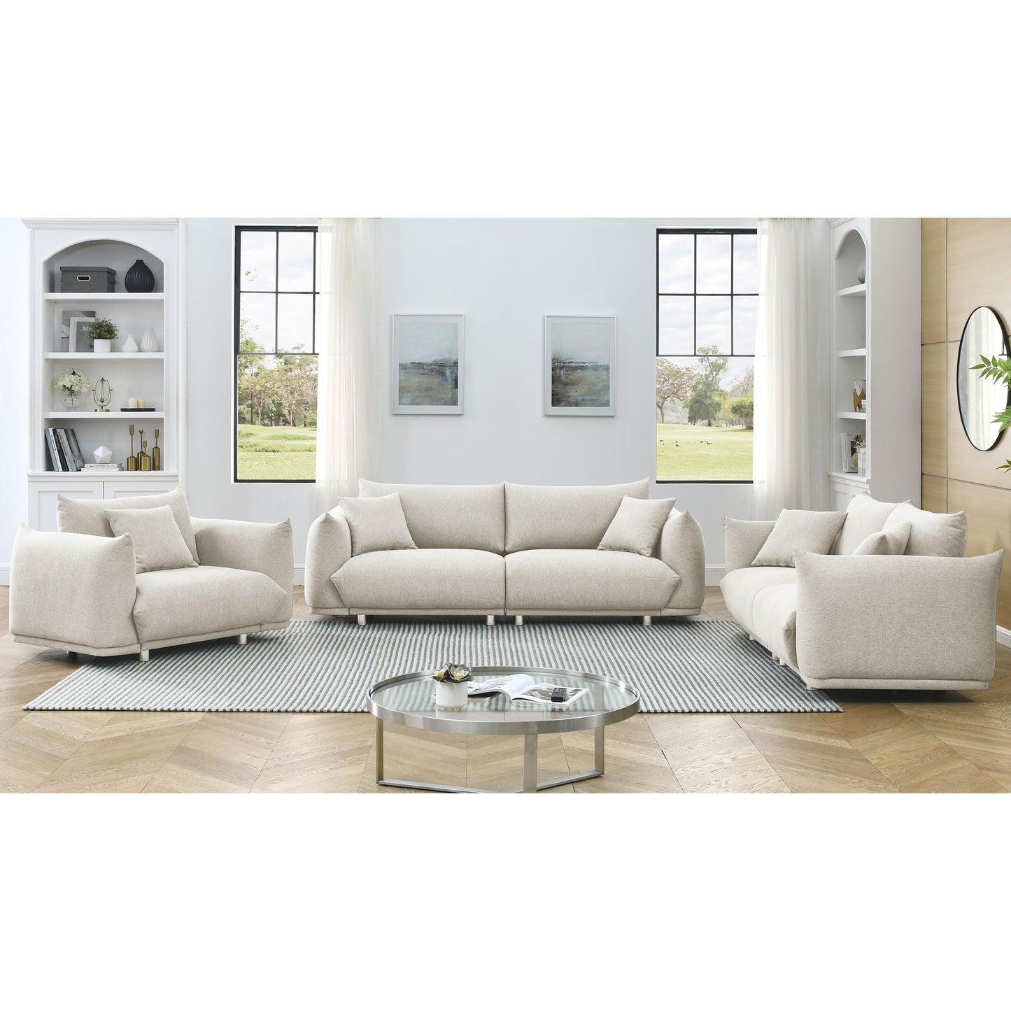 3-seater + 2-seater + 1-seater combination sofa Modern Couch for Living Room Sofa,Solid Wood Frame and Stable Metal Legs, 5 Pillows, Sofa Furniture for Apartment