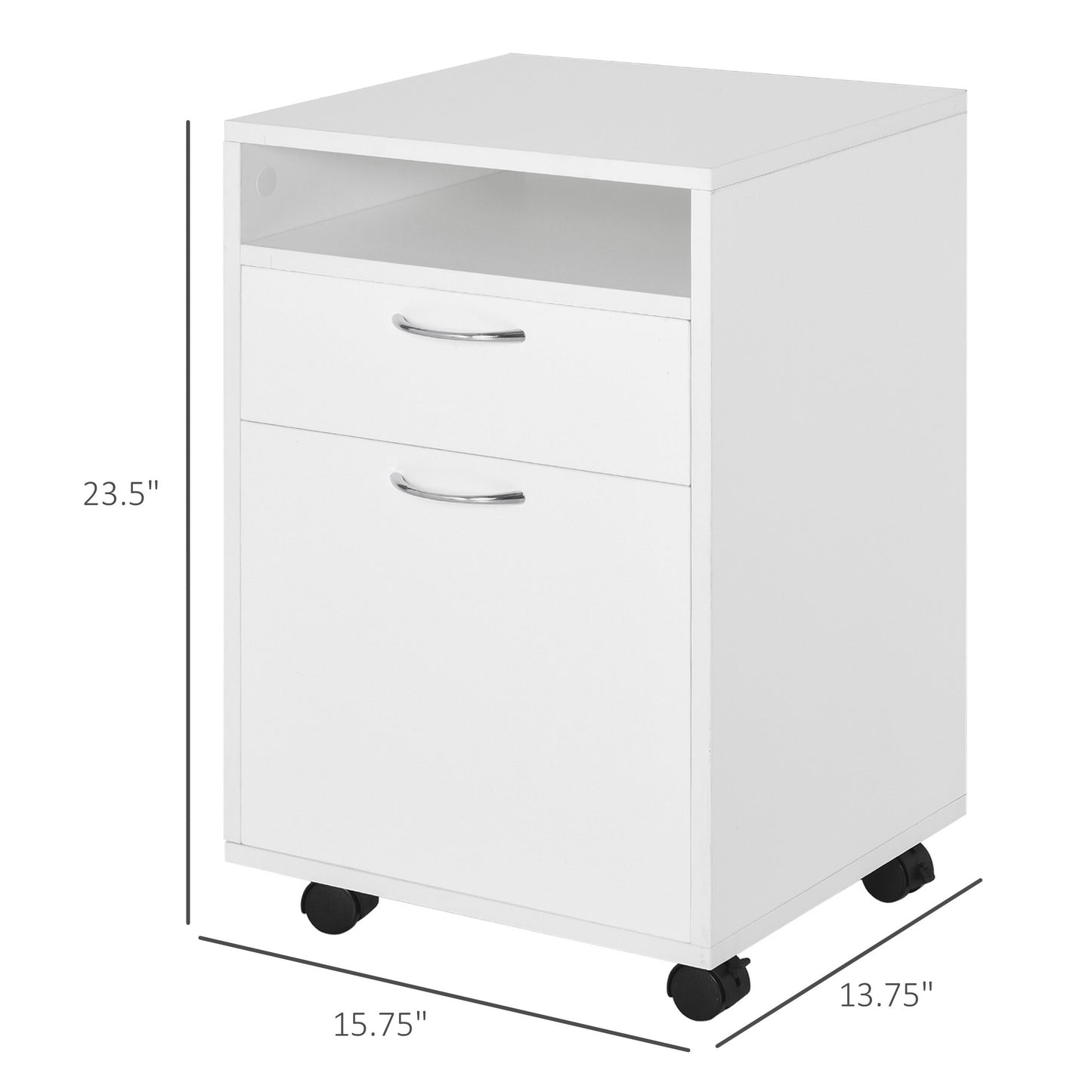 HOMCOM Mobile Storage Cabinet Organizer with Drawer and Cabinet, Printer Stand with Castors, White