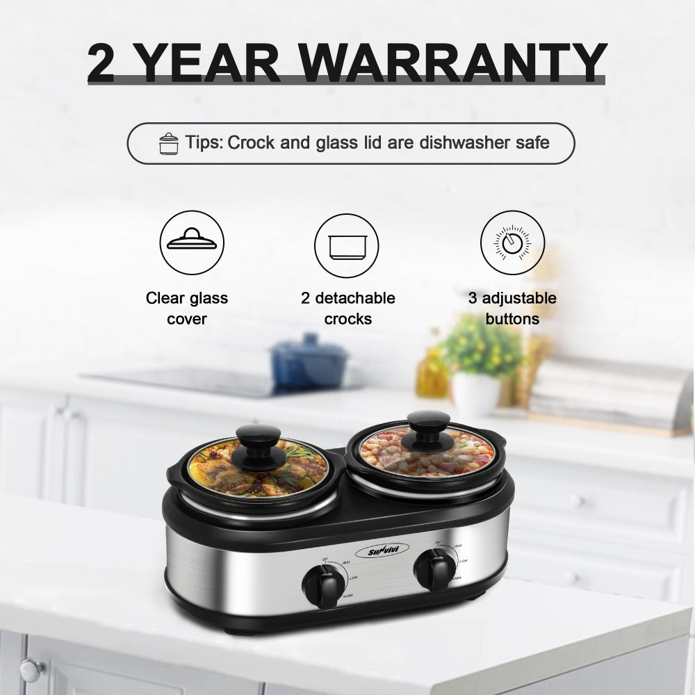 Factory Wholesale 2.5 QT Silver Small Portable Twin Double Crockpot Slow Cooker For Buffet Kitchen