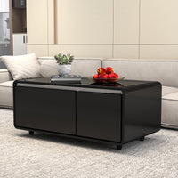 Modern Smart Coffee Table with Built-in Fridge, Wireless Charging, Power Socket, USB Interface, Outlet Protection, Mechanical Temperature Control and Ice Water Interface, Black