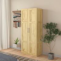 High wardrobe and kitchen cabinet with 2 doors and 3 partitions to separate 4 storage spaces, oak