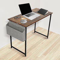 Computer Office 47 Inch Writing Small Space Study Table Modern Simple Style Worktable with Storage Bag Wooden Desk for Home, Bedroom, Brown