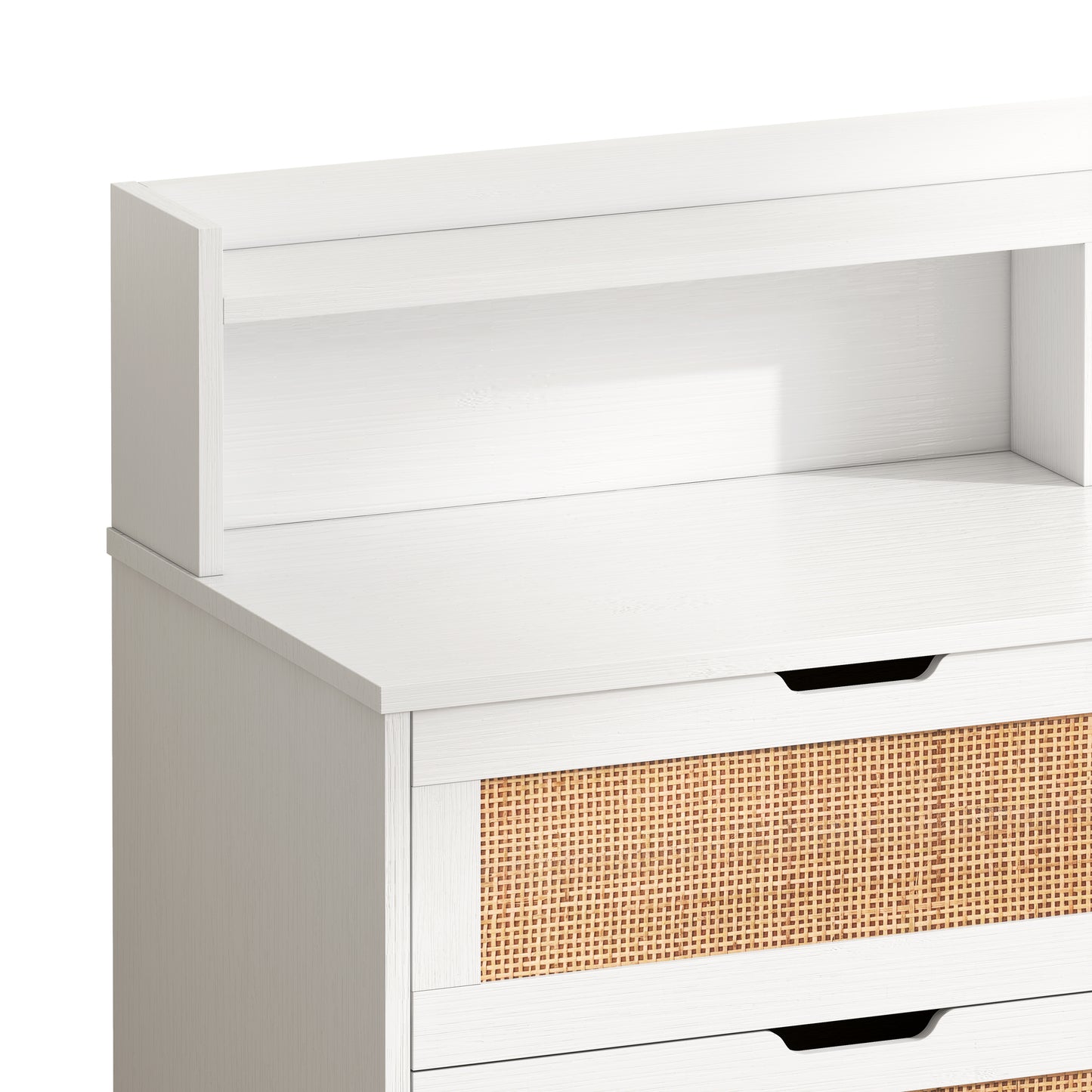 43.31"6-Drawers Rattan Storage Cabinet Rattan Drawer with LED Lights and Power Outlet,for Bedroom,Living Room,White