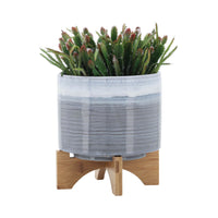 CERAMIC 8" PLANTER ON STAND, BLUE FADE