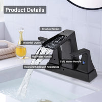 Two Handle 4 Inch Centerset Waterfall Bathroom Sink Faucet, Matte Black