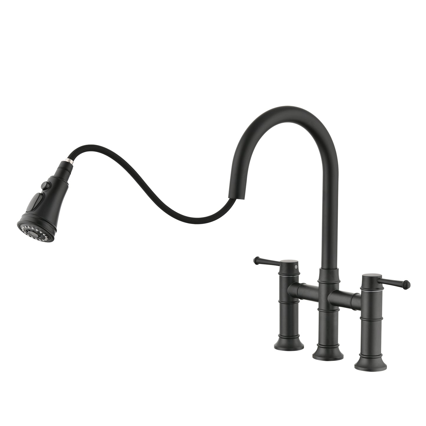 Double Handle Bridge Kitchen Faucet With Pull-Down Spray Head