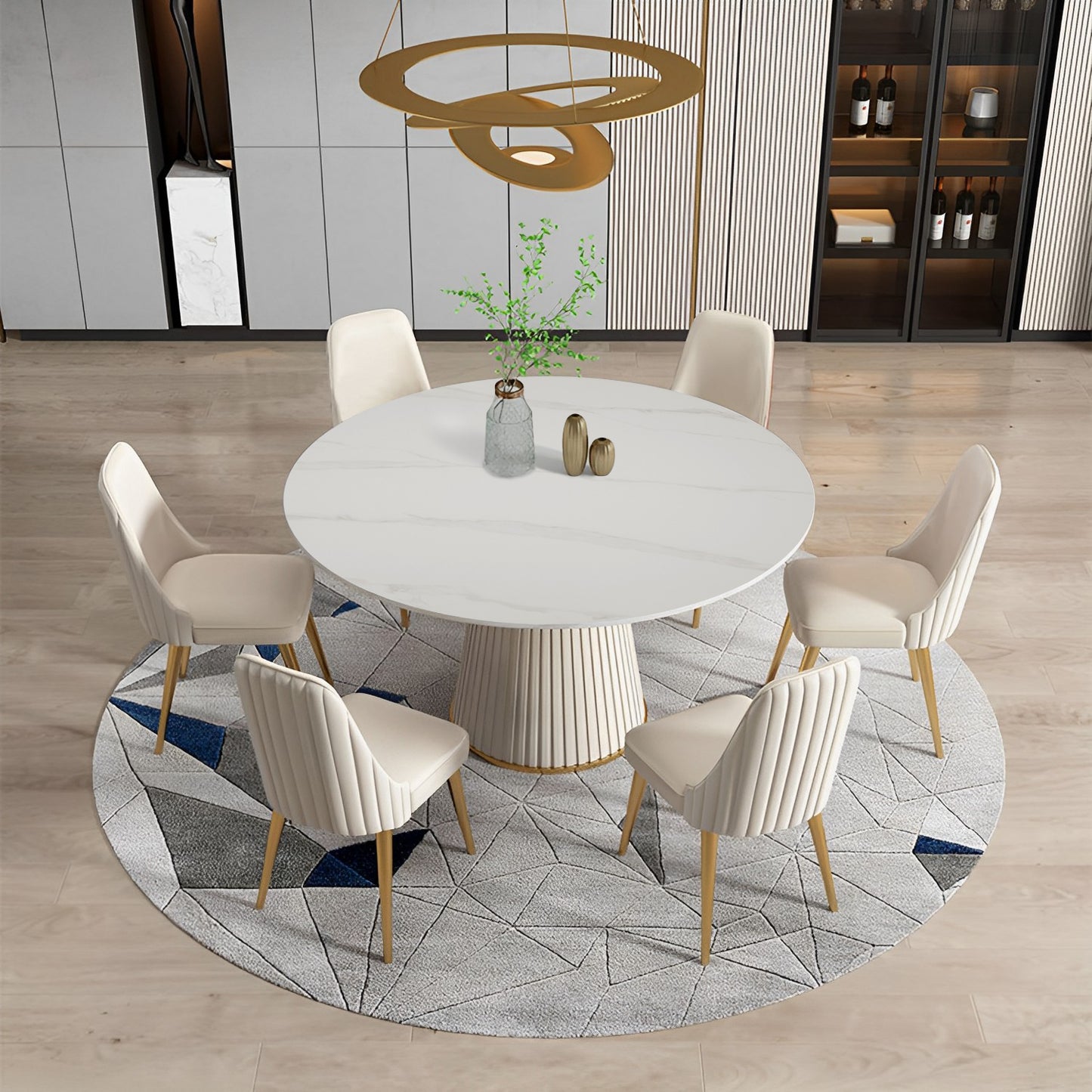 53 inch  Sintered stone carrara white dining table with 6pcs Chairs