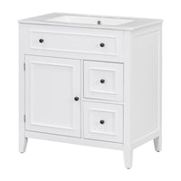 30" Bathroom Vanity with Sink Top, Bathroom Vanity Cabinet with Door and Two Drawers, Solid Wood Frame, One Package, White