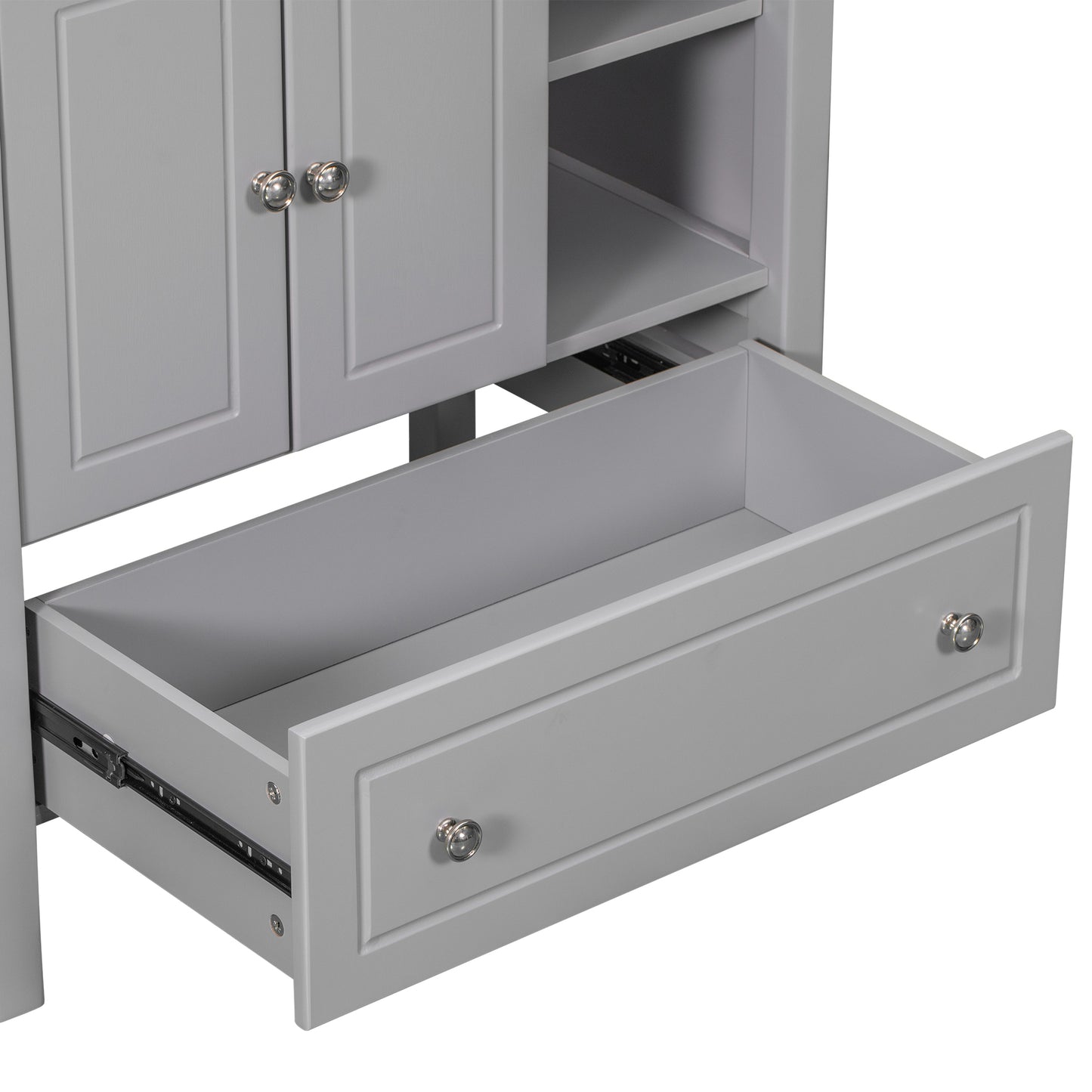 30" Bathroom Vanity Base Only, Solid Wood Frame, Bathroom Storage Cabinet with Doors and Drawers, Grey