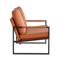 Modern Two-Seater Sofa Chair with 2 Pillows - PU Leather, High-Density Foam, Black Coated Metal Frame.BrownSF-D008-BR