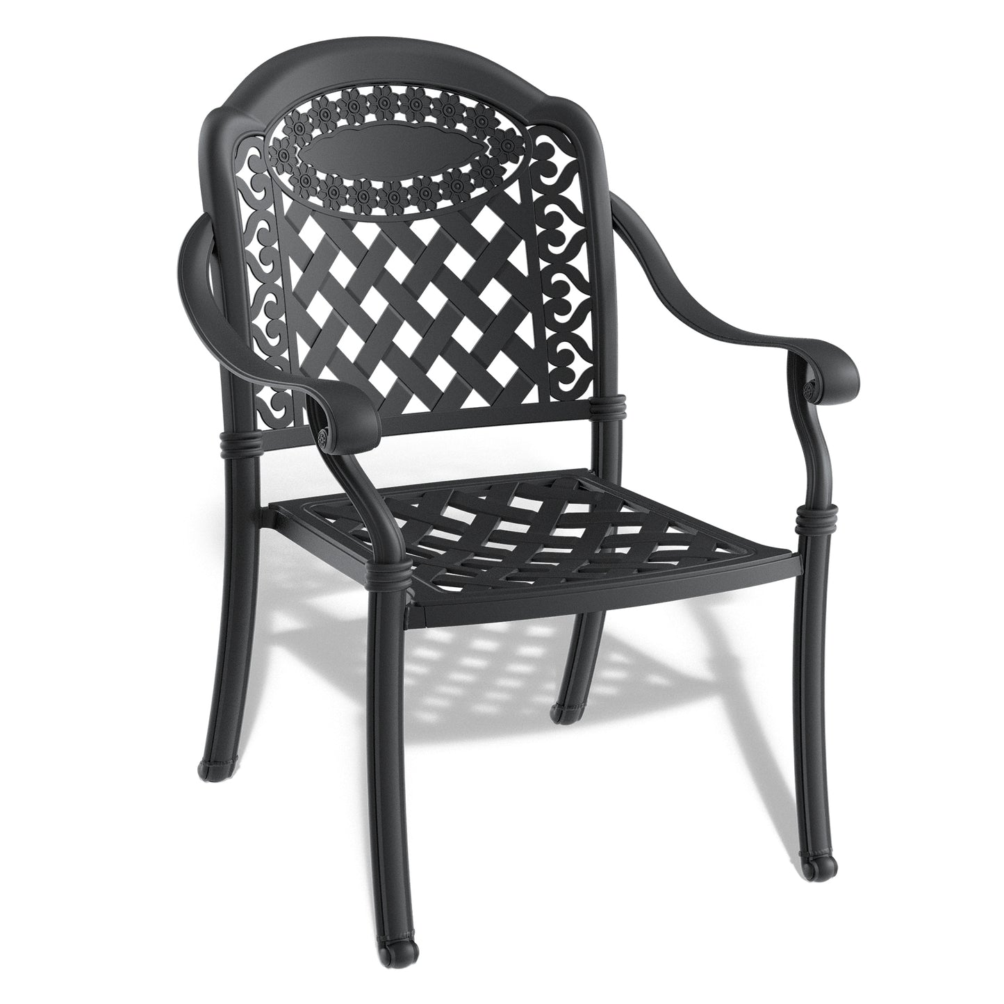 5-Piece Set Of Cast Aluminum Patio Furniture  With Black Frame and  Seat Cushions In Random Colors