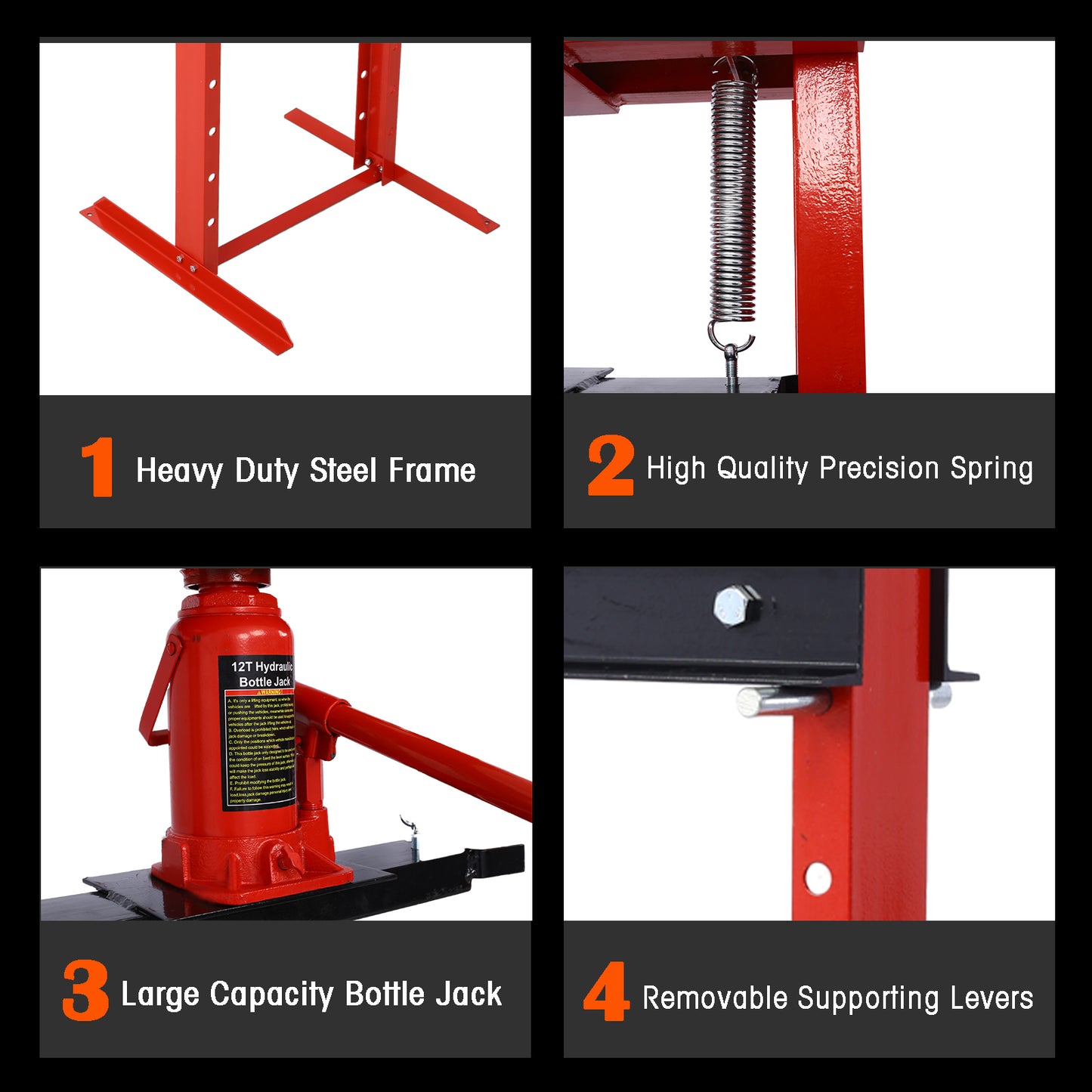 Hydraulic Shop Press ,12-Ton Capacity , Floor Mount ,with Press Plates, H-Frame Garage Floor Press, Adjustable Working Table Height,red