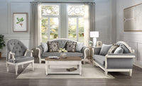 ACME Florian Loveseat w/3 Pillows, Gray Fabric & Antique White Finish LV02120