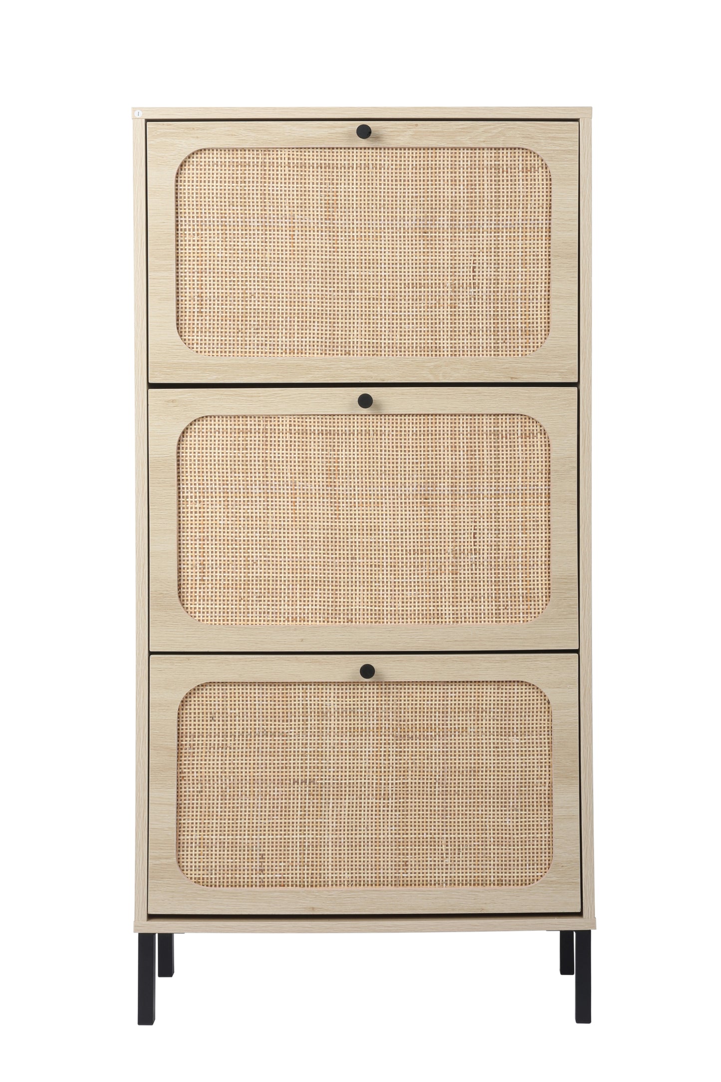 Natural  Rattan 3 Door Shoe Rack, Freestanding Modern Shoe Storage Cabinet, for Entryway