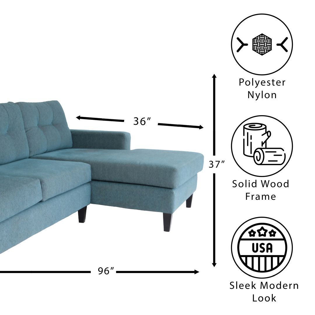 Blue L Shaped Sectional Sofas for Living Room, Modern Sectional Couches for Bedrooms, Apartment with Solid Wood Frame (Polyester Nylon)