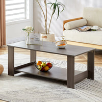 A modern and practical gray textured coffee table,tea table.Double layered coffee table made of MDF material,. Suitable for living room,bedroom and study room. 43.3"*21.6"*16.5"   CT-16