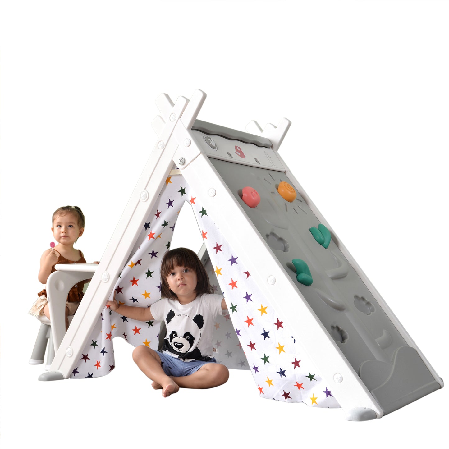 Kids Play Tent - 4 in 1 Teepee Tent with Stool and Climber, Foldable Playhouse Tent for Boys & Girls