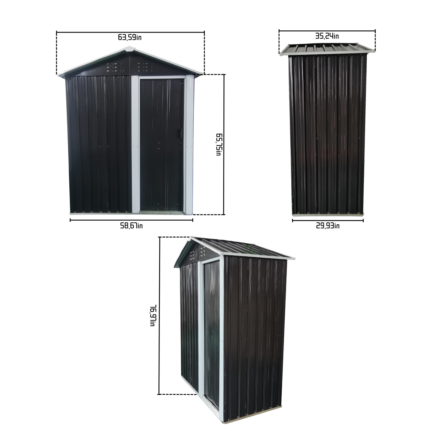 XWT009 Metal storage shed (3*5ft) outdoor black and white backyard storing tools