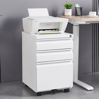 3-Drawer Mobile File Cabinet with Lock, Office Storage Filing Cabinet for Legal/Letter Size, Pre-Assembled Metal File Cabinet Except Wheels Under Desk(White)