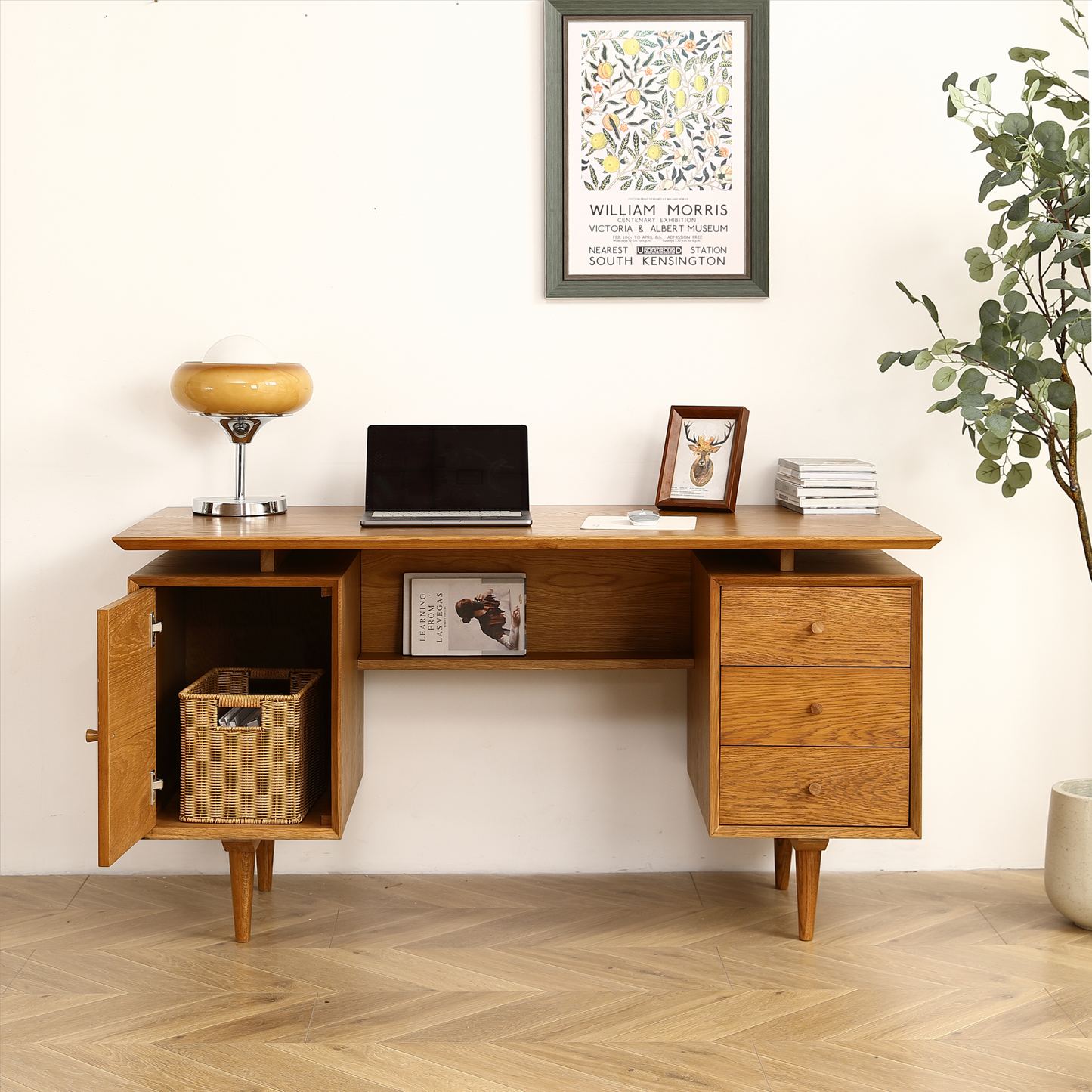 Oak Simple and Elegant Oak Writing Desk - Functional Office Desk with 57.08 Inches of Writing Space