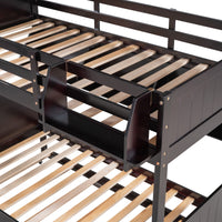 Twin-Over-Twin Bunk Bed with Twin size Trundle , Separable Bunk Bed with Bookshelf for Bedroom -Espresso