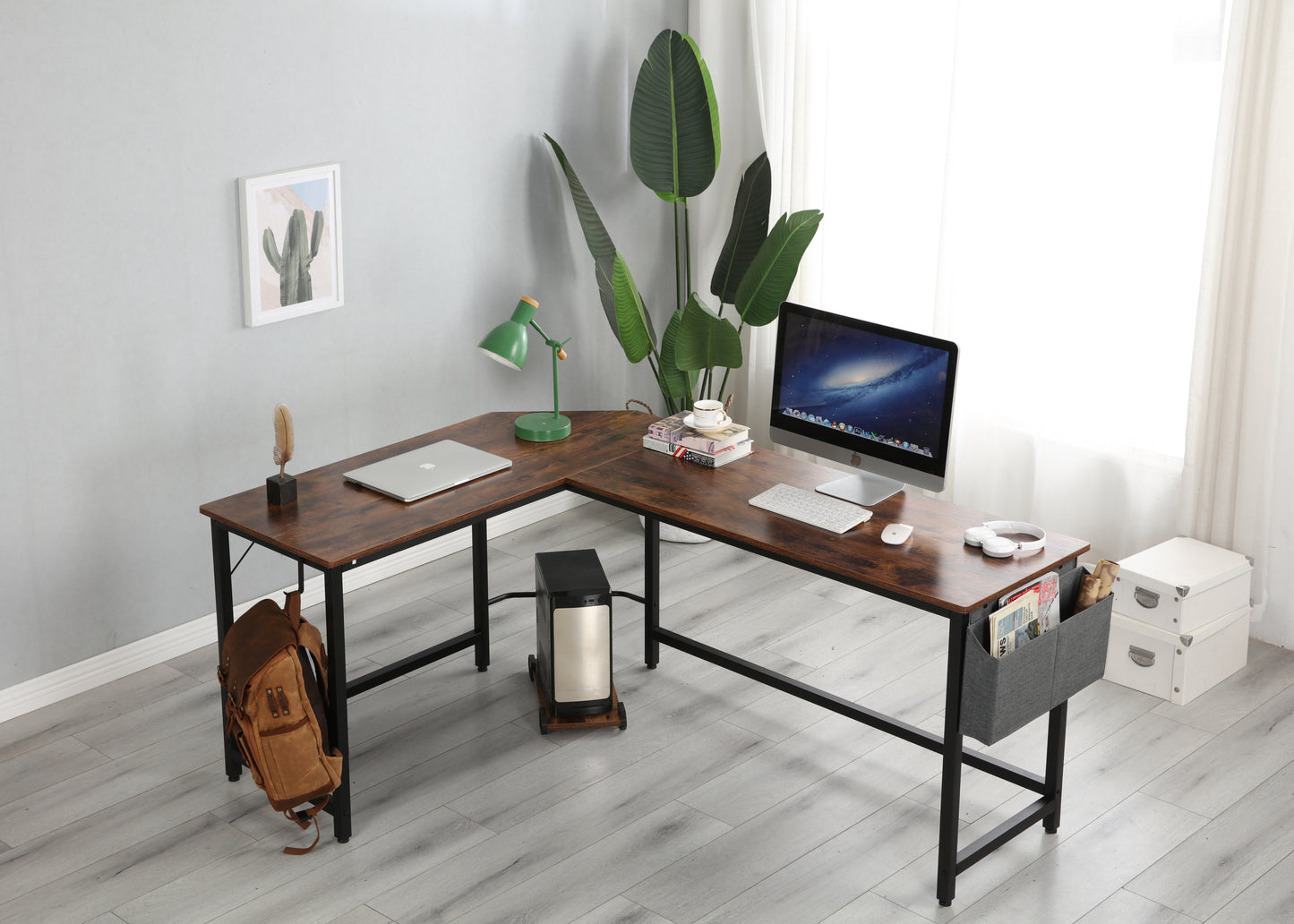 Modern Design L-Shaped Desk Corner Computer Desk PC laptop Computer Table Study Desk Home Office Wood & Metal Deep Rustic