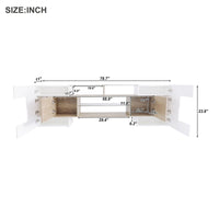 ON-TREND Unique Shape TV Stand with 2 Illuminated Glass Shelves, High Gloss Entertainment Center for TVs Up to 80", Versatile TV Cabinet with LED Color Changing Lights for Living Room, Wood