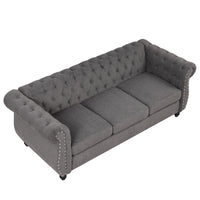 82" modern sofa Dutch plush upholstered sofa, solid wood legs, buttoned tufted backrest, gray