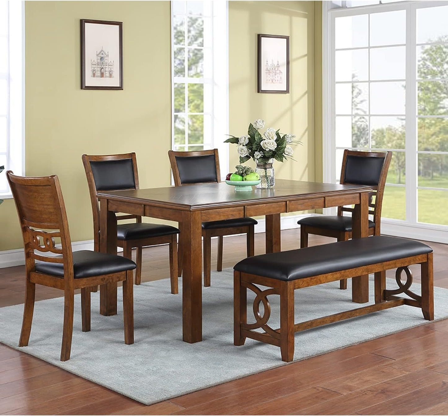 Dining Room Furniture Walnut Rubber wood MDF Rectangular Table 1pc Dining Table Only.