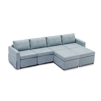 4 Seat Module Sectional Sofa Couch With 2 Ottoman,Seat Cushion and Back Cushion Removable and Washable,Light Blue