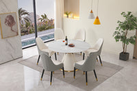 53 inch Modern sintered stone round dining table with stainless steel base with 6 pcs chairs