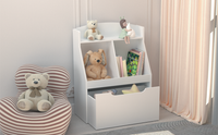 Kids Bookshelf with Drawer and Wheels, Children's Book Display,  Wooden Bookcase, Toy Storage Cabinet Organizer, White