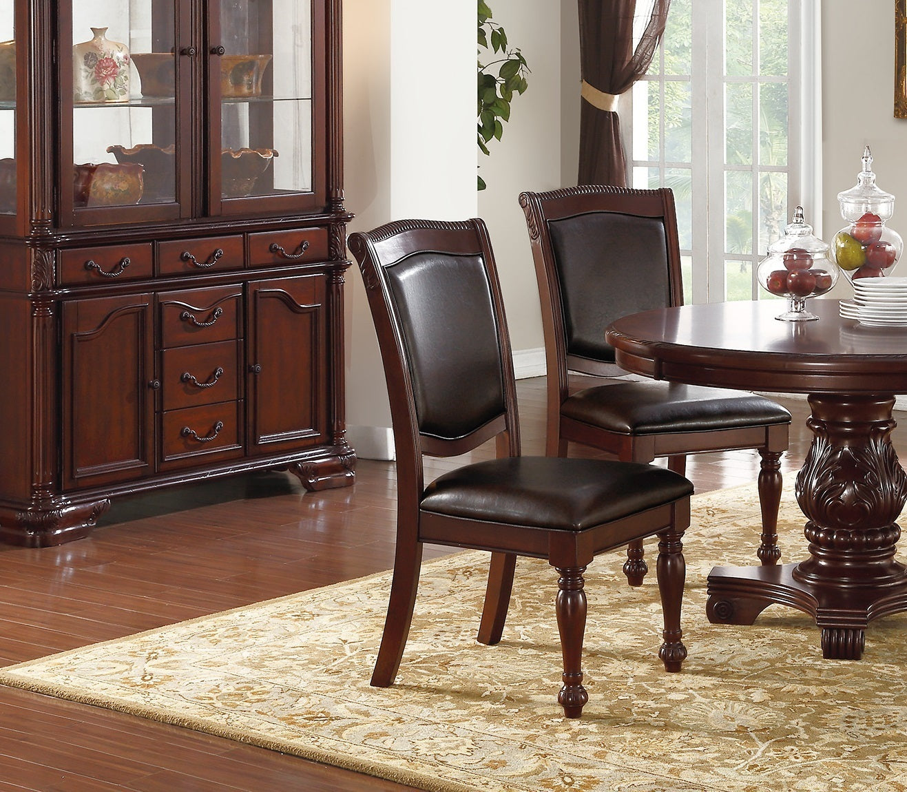 Majestic Royal Dining Room Table w Leaf 2x Arm Chairs And 6x Side Chairs Brown 9pc Set Rubberwood Dining Table Double Pedestal Base Rectangle Table