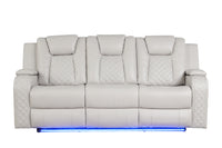 Benz LED & Power Recliner 3 PC Made With Faux Leather in Ice