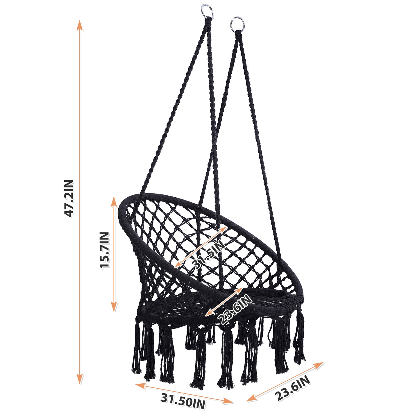 Black Swing,Hammock Chair Macrame Swing,Max 330 Lbs Hanging Cotton Rope Hammock Swing Chair for Indoor and Outdoor