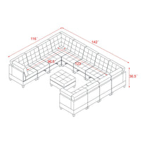 U shape Modular Sectional Sofa,DIY Combination,includes Seven Single Chair,Four Corner and One Ottoman,Black Velvet.