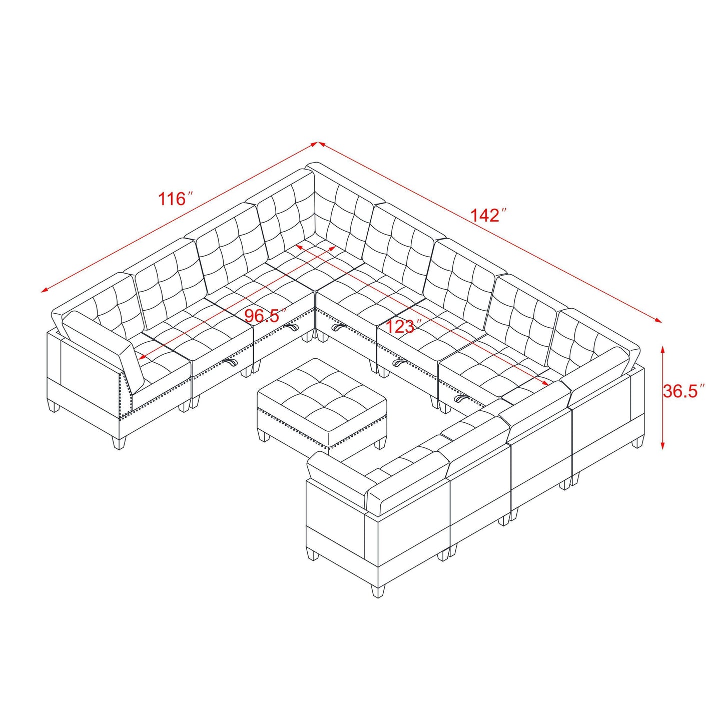 U shape Modular Sectional Sofa,DIY Combination,includes Seven Single Chair, Four Corner and One Ottoman,Ivory